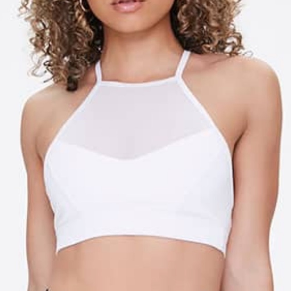 White mesh sports bra with pads